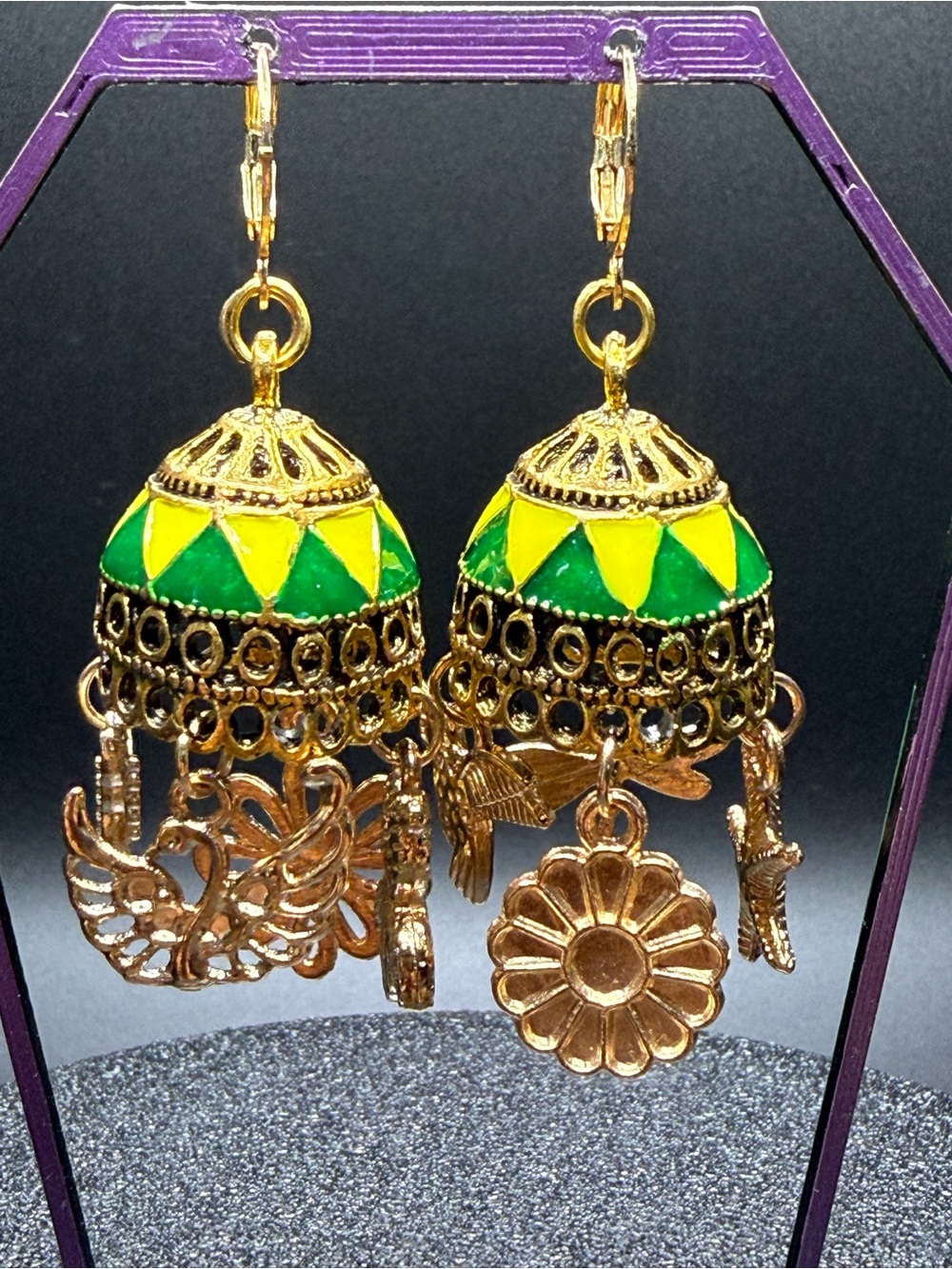 Gold-Tone Green & Yellow Jhumka Charm Earrings